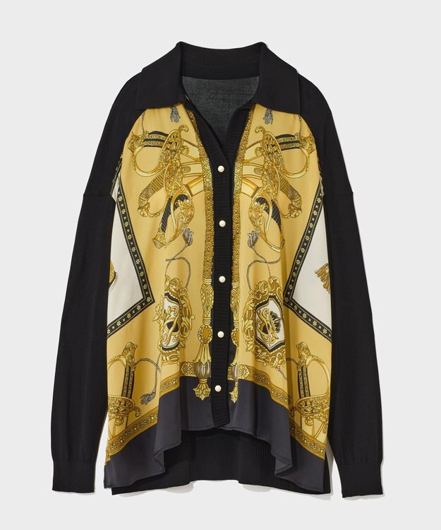 GRACE CONTINENTAL スカーフコンビカーディガン ブラック