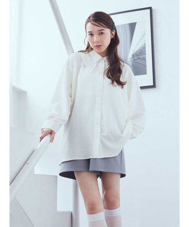 earth music&ecology ダブルカラーシャツ Ivory