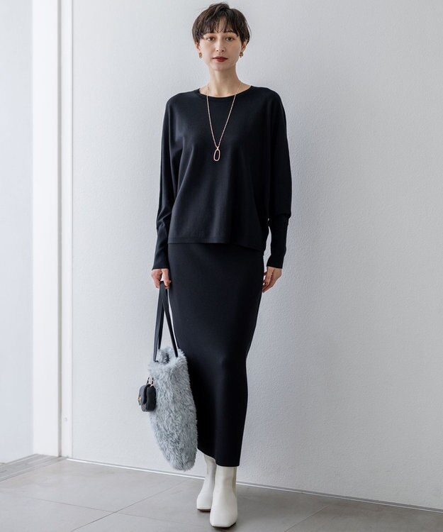 23区 【洗える/吊り干しOK】ヴィスコースストレッチ ドルマンスリーブ ニット ブラック系