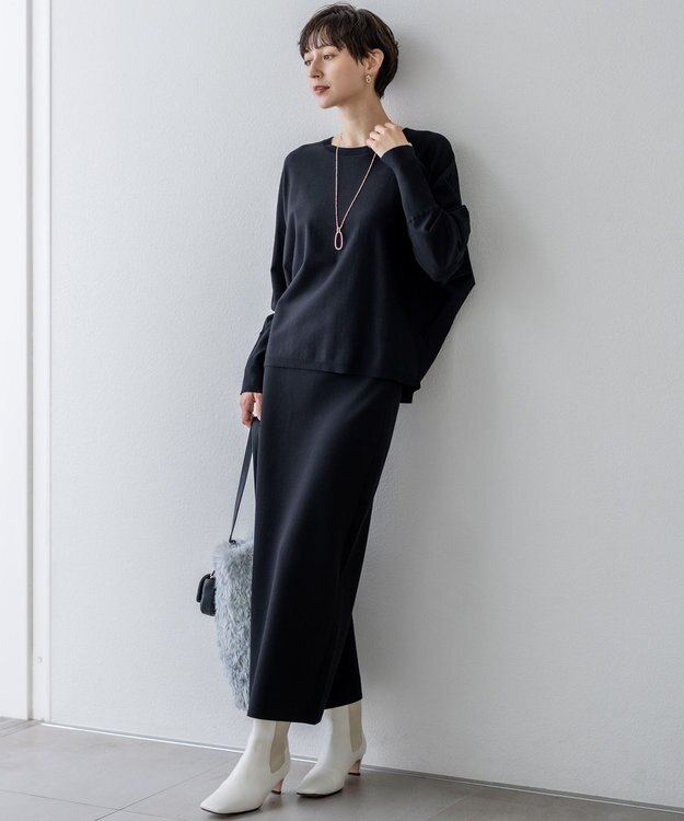 23区 【洗える/吊り干しOK】ヴィスコースストレッチ ドルマンスリーブ ニット ブラック系