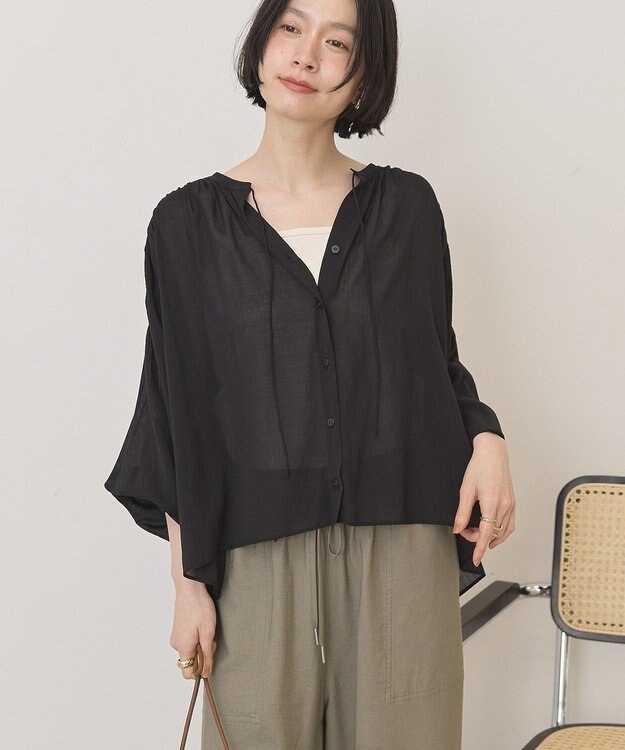 AMERICAN HOLIC スキッパーギャザーブラウス Black