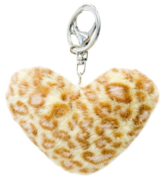 WEGO ファーレオパードハートキーホルダー ベージュ