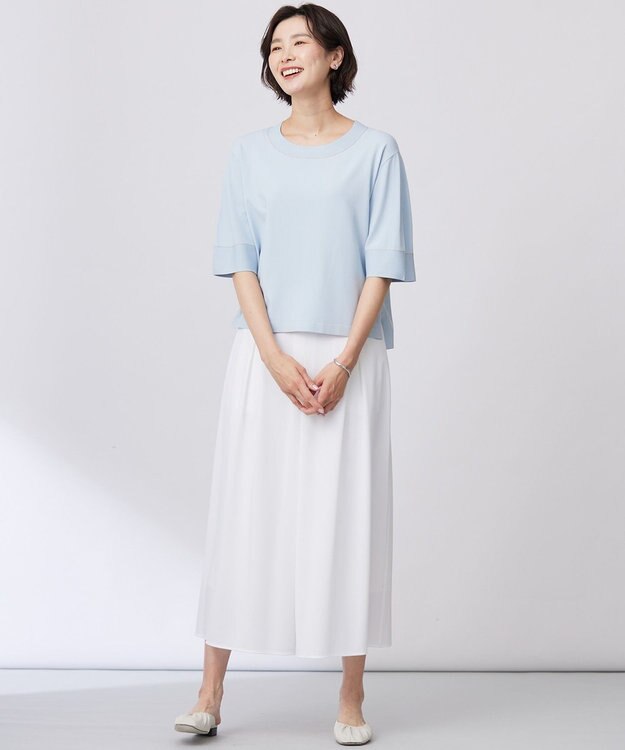 J.PRESS LADIES S 【洗える】RAYON ELITE STRETCH ニットT サックス系