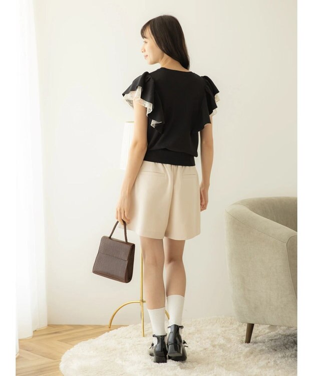 earth music&ecology レースドッキングフリルニットプルオーバー Black