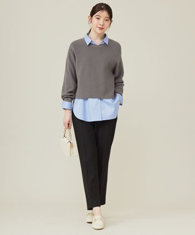 ANY SIS 【BAILA12月号掲載・貴島明日香さんコラボ】ニットレイヤード シャツ ツインセット チャコール×ブルー