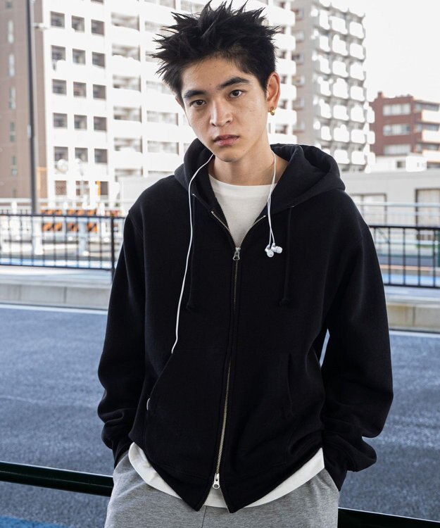 WEGO 【ユニセックス着用ITEM/裏起毛/SMLサイズ展開】リラックスフィットバックロゴジップパーカー ブラック