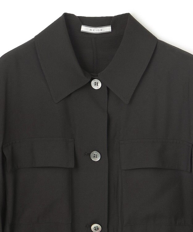 BEIGE， 【洗える】AMARYLLIS / ウエストベルトシアーサファリジャケット Black