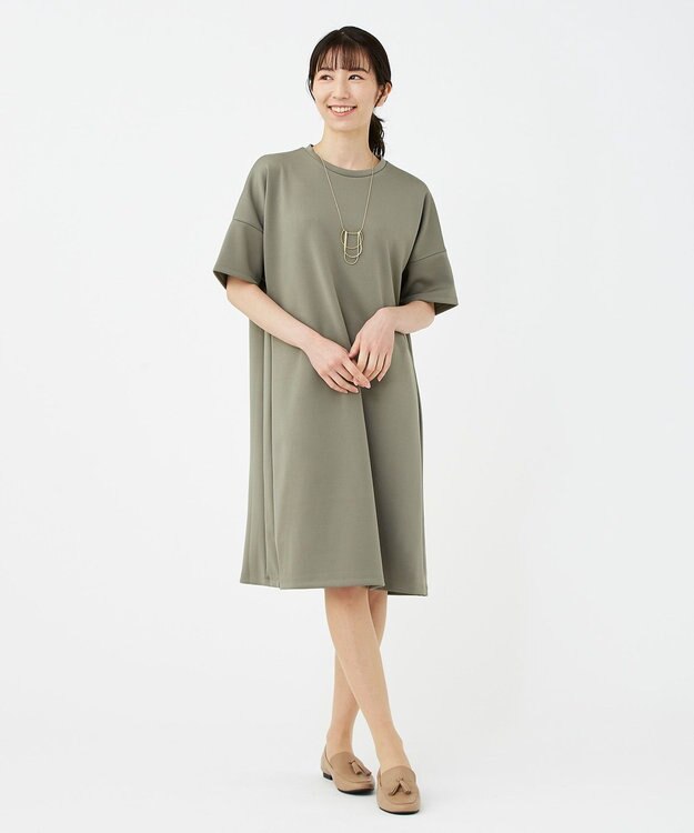 KASHIYAMA 【抗菌繊維】スタイリッシュジャージー オーバーサイズドレス オリーブ