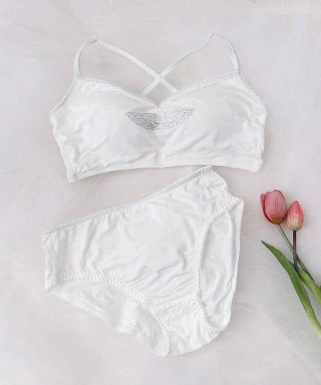 WEGO 【ブラトップ＆ショーツセット】Liliane　Ciel　フェザーラメ ホワイト