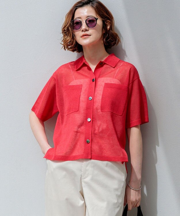23区 L 【先行予約/見上愛さん着用/WEB&一部店舗限定カラーあり】シアー ポロニット レッド系