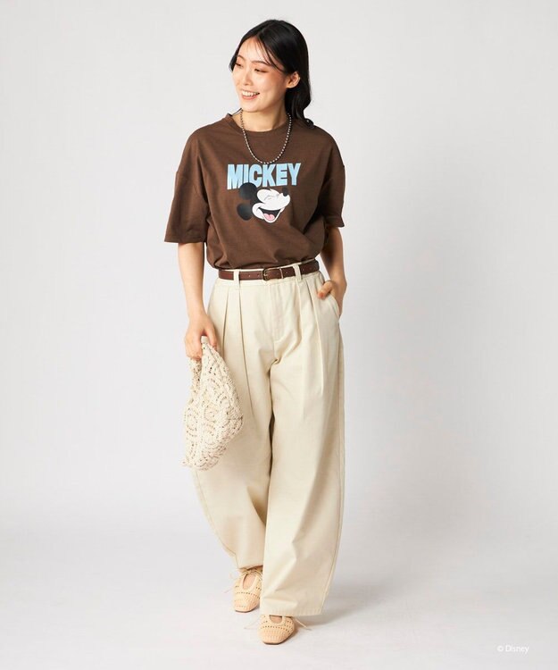 OP／FILA 【Ocean Pacific】ミッキー/水陸両用オーバーサイズTシャツ/レディース ブラウン