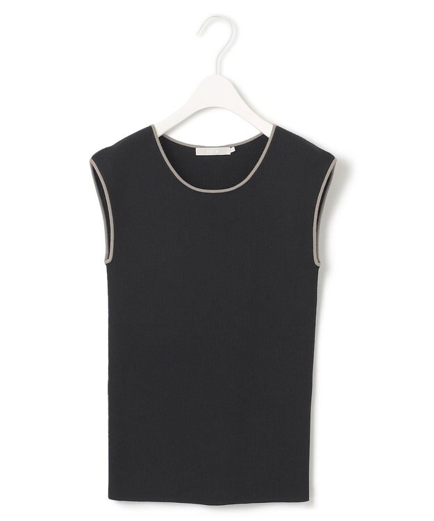 ICB 【洗える】オーガニックコットンリブ ノースリーブニット ブラック×クリームブラウン配色系