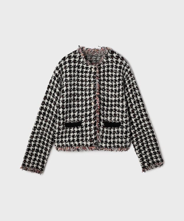 GRACE CONTINENTAL ツイードニットショートカーディガン ブラック