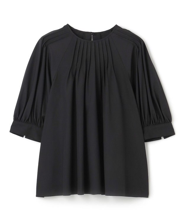 UNFILO L イージーケア ピンタックブラウス ブラック