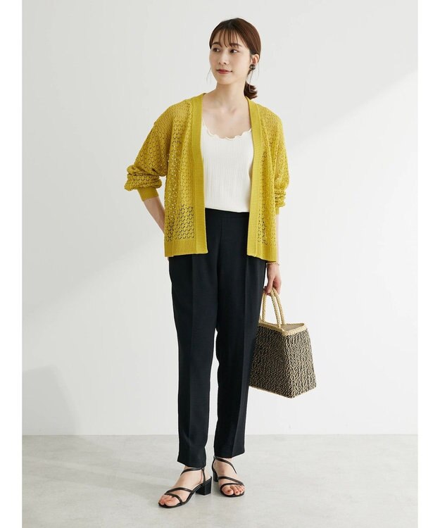 Green Parks 洗えるすかし編みニットカーディガン Yellow