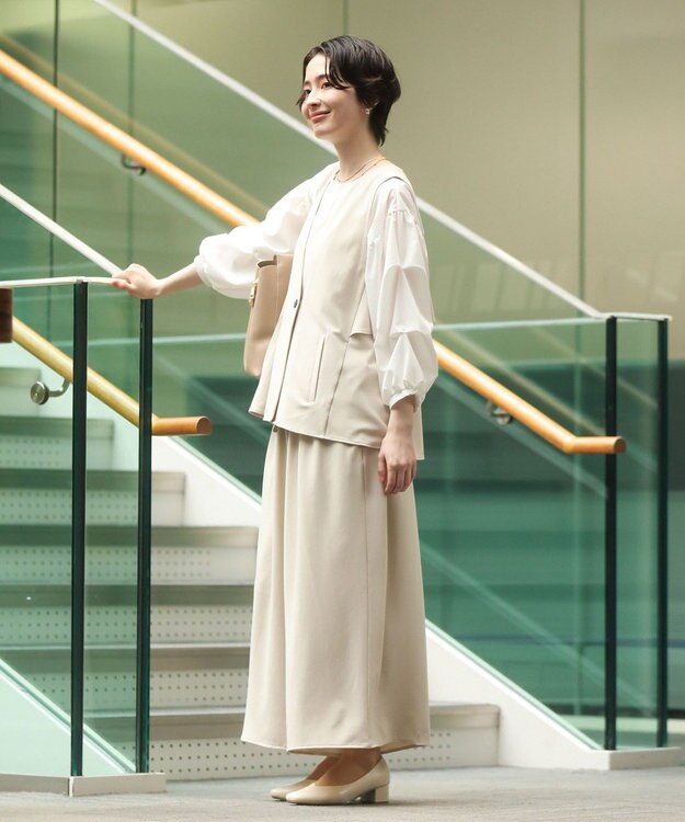 Green Parks イージーケア袖タックブラウス White