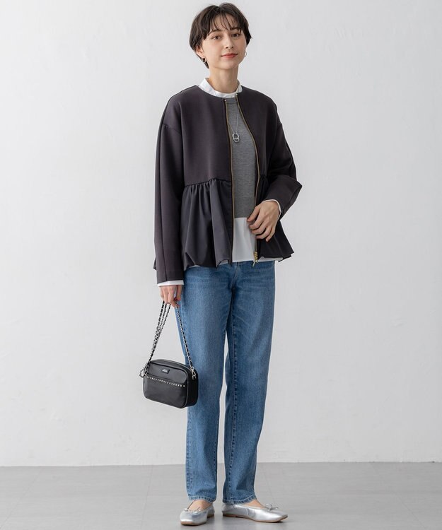 23区 L 【洗える】シャツ コンビネーション ニット グレー系