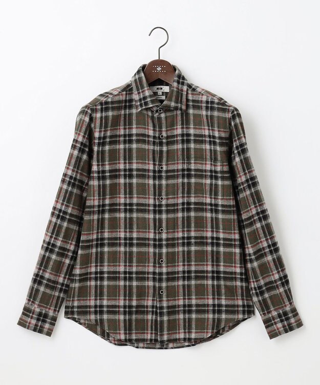 JOSEPH ABBOUD 【柔らかな肌触り/暖かい】 ラフィーコットンフランネルシャツ カーキ系4