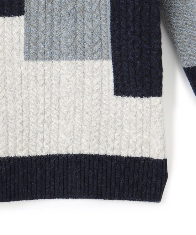 J.PRESS MEN 【Cash Lamb's Wool】クレイジーパターン ケーブルクルーネック ニット ネイビー系3