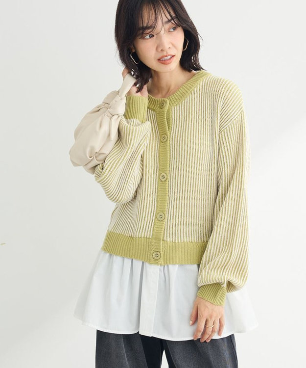 Green Parks 配色リブドッキングチュニック Green