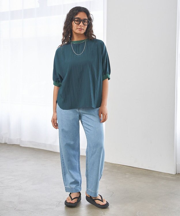 J.PRESS YORK STREET 【WOMEN】ワッシャードルマン ブラウス ダークグリーン系