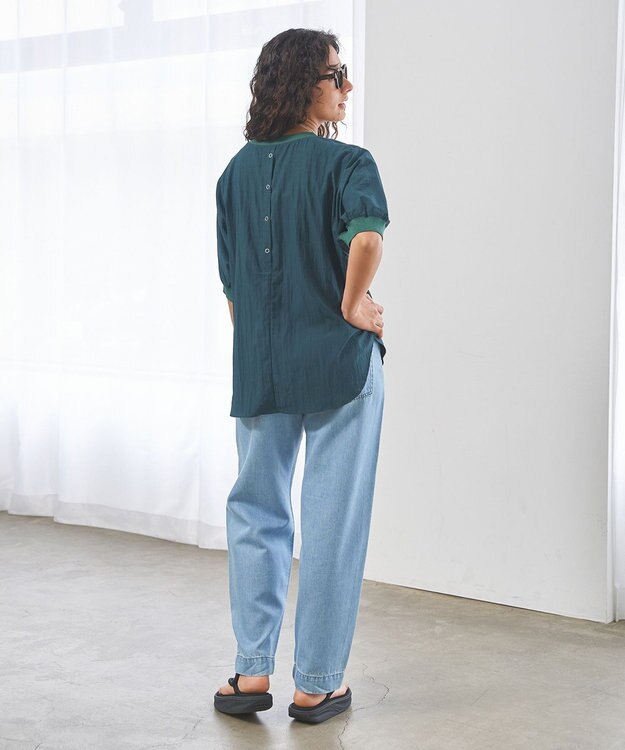 J.PRESS YORK STREET 【WOMEN】ワッシャードルマン ブラウス ダークグリーン系