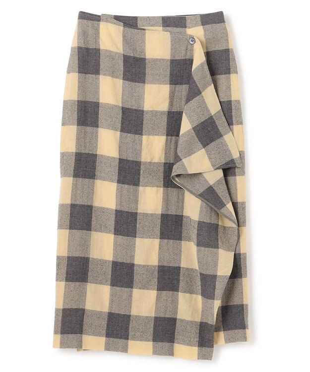 BEIGE， HOBBS / フェイクレザーポケットウールチェックラップスカート L.Mustard ×Md Gray