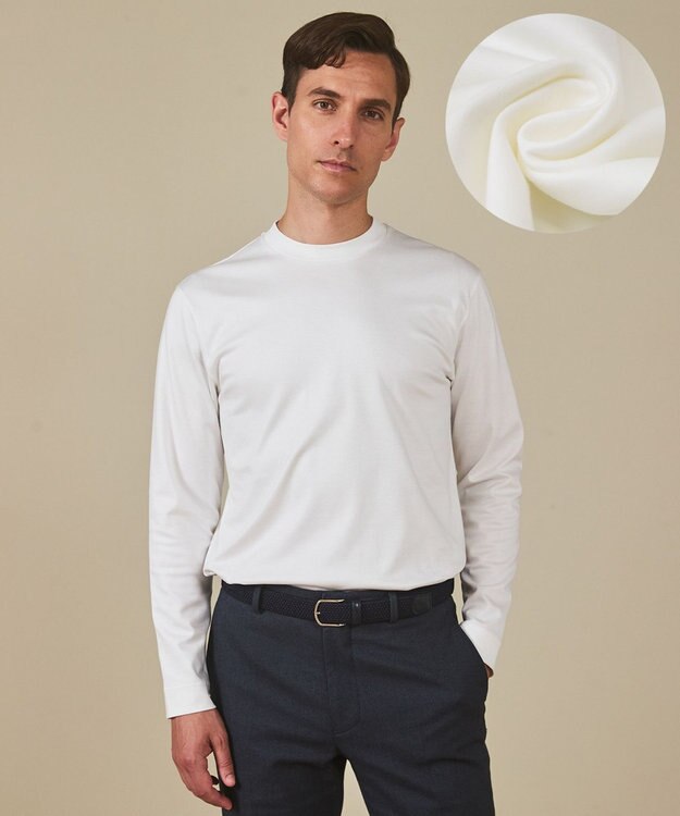 GOTAIRIKU 仕事で着られる 綿100％ 【洗える】カバーネック ドレスTシャツ_ロング ホワイト系