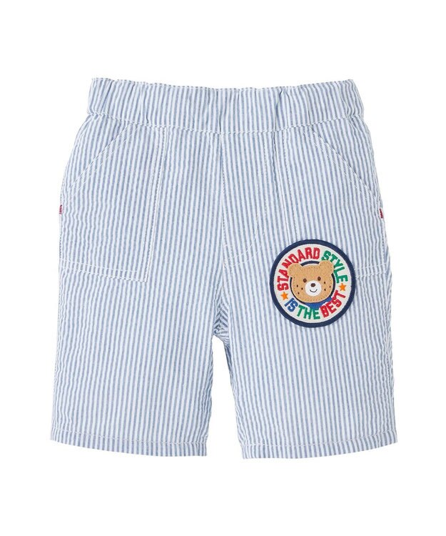MIKI HOUSE HOT BISCUITS 【80-120cm】 ワッペン 6分丈 ハーフパンツ ブルー
