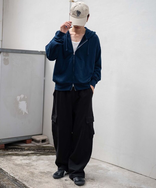 WEGO 【ユニセックス着用ITEM/ウエストゴム/MLサイズ展開】ワイドスウェットカーゴパンツ ブラック