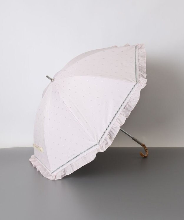 AURORA 【 JILL STUART（ジル スチュアート）】ラメドットカットジャカードフリル晴雨兼用パラソル(長傘) グレイッシュピンク