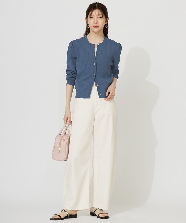 ANY SIS L 【洗える】レーシーディテール カーディガン ダークブルー