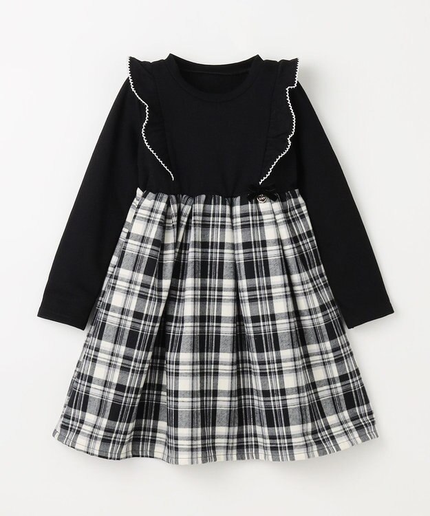 ANY KIDS チェック柄 ドッキング ワンピース ブラック×チェック