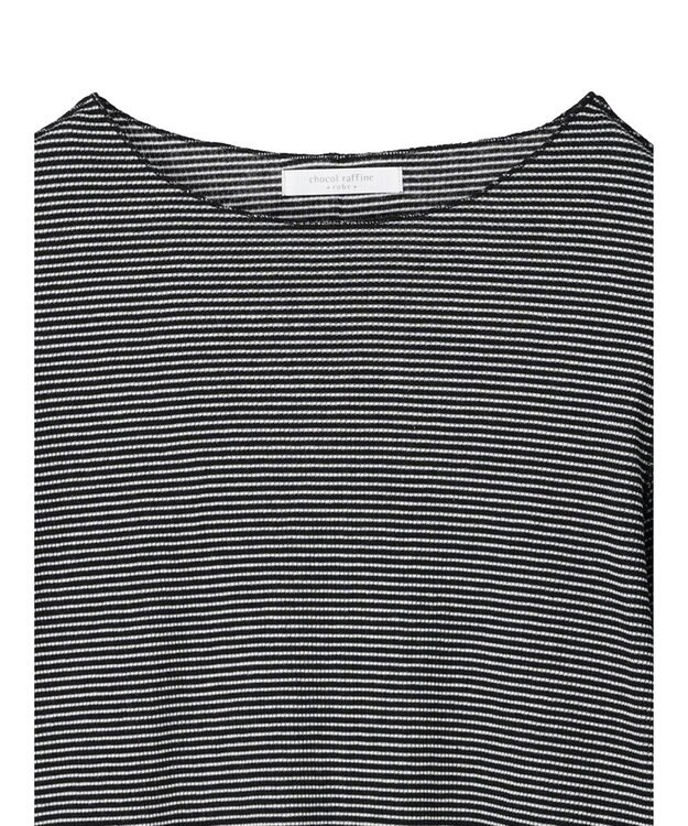 Green Parks メローリブ５分袖ボーダープルオーバー Navy