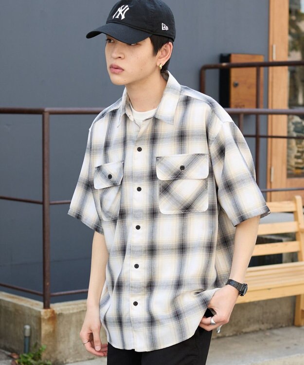 WEGO 【ユニセックス着用ITEM/SMLサイズ展開】オンブレチェックシャツ（SS） 柄2