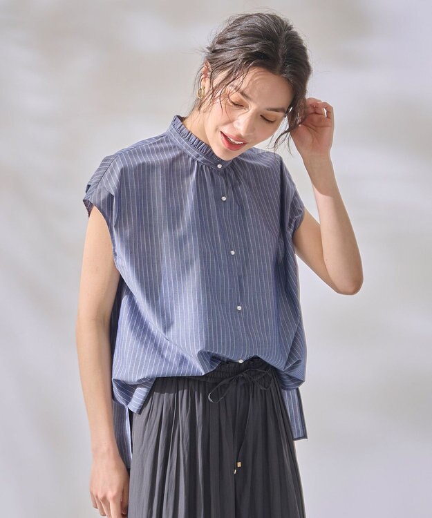 ANY 【UVカット/吸水速乾/抗菌防臭】エニィファンクション ノースリーブブラウス ネイビーストライプ