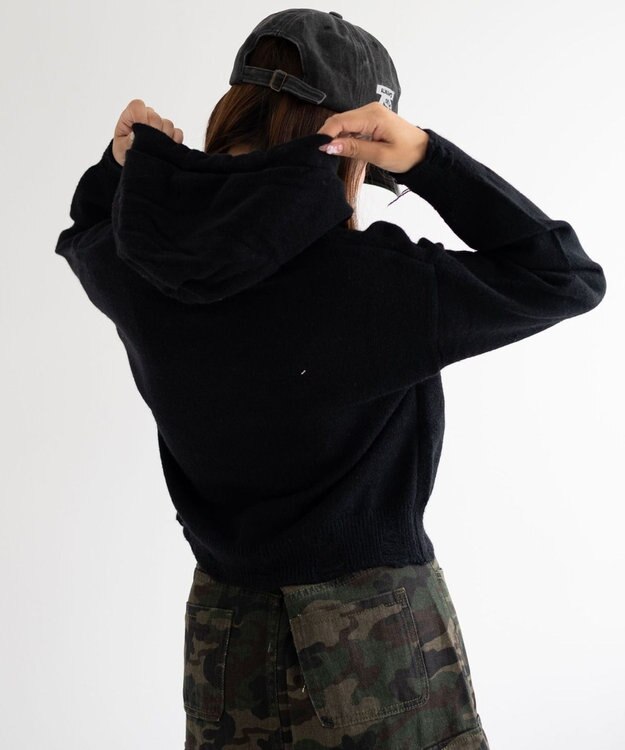 WEGO バタフライWジップシャギーパーカー ブラック