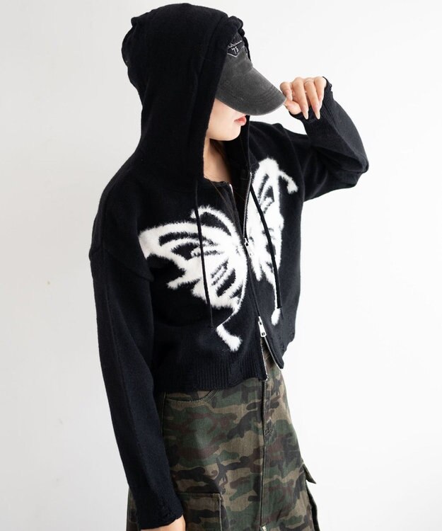 WEGO バタフライWジップシャギーパーカー ブラック