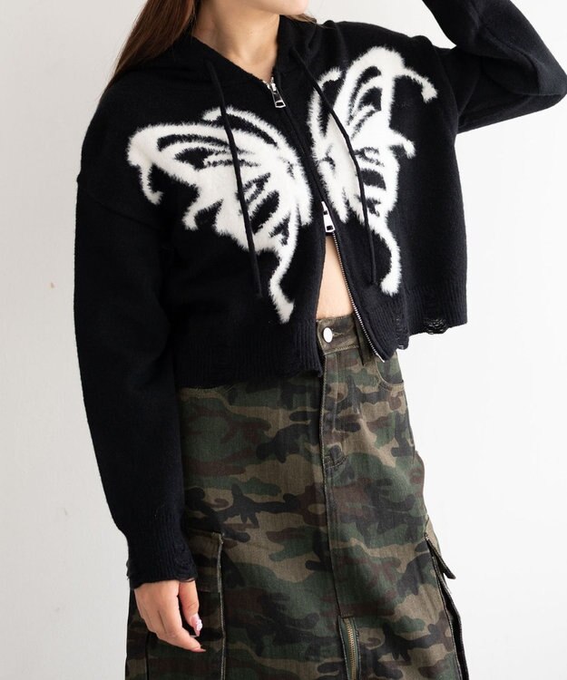 WEGO バタフライWジップシャギーパーカー ブラック