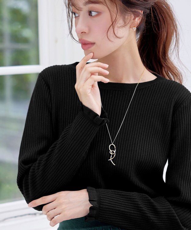 Tiaclasse 【安田美沙子さん着用・選べる2type・洗える】 フリルニットトップス クルーネック：ブラック