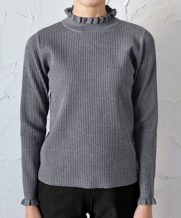 Tiaclasse 【安田美沙子さん着用・選べる2type・洗える】 フリルニットトップス フリル襟：チャコール