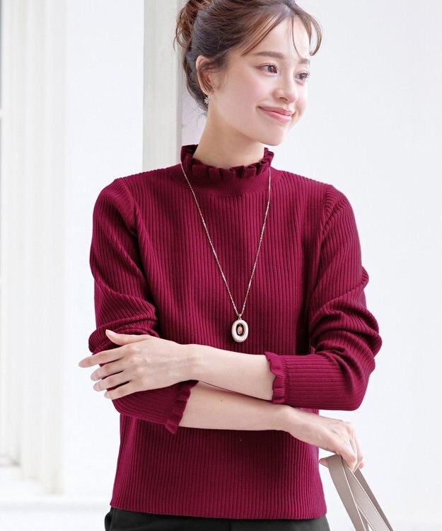 Tiaclasse 【安田美沙子さん着用・選べる2type・洗える】 フリルニットトップス フリル襟：チェリーレッド