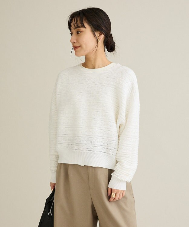 CRAFT STANDARD BOUTIQUE レースボーダーニットプルオーバー White