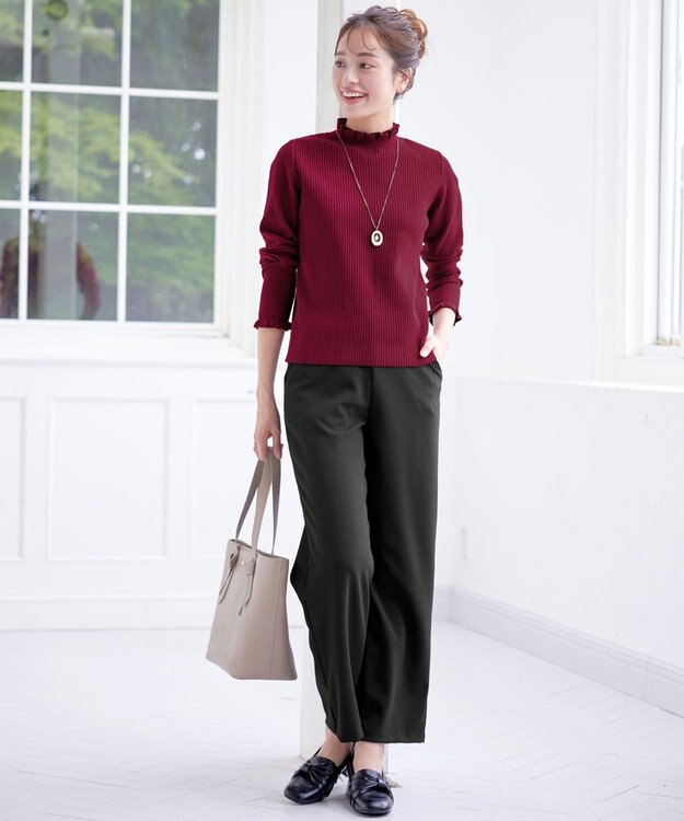 Tiaclasse 【安田美沙子さん着用・選べる2type・洗える】 フリルニットトップス フリル襟：チェリーレッド