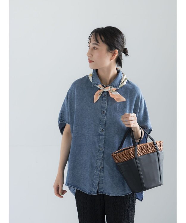 Te chichi ウォッシュデニムライクドルマンシャツ(セットアップ可) ネイビー