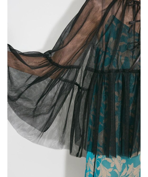 Green Parks リボンチュールデザインブラウス Black