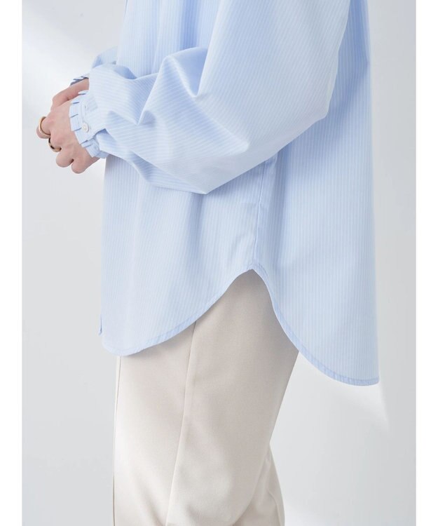 earth music&ecology Ｔ／Ｃ　スタンドフリルブラウス Stripe