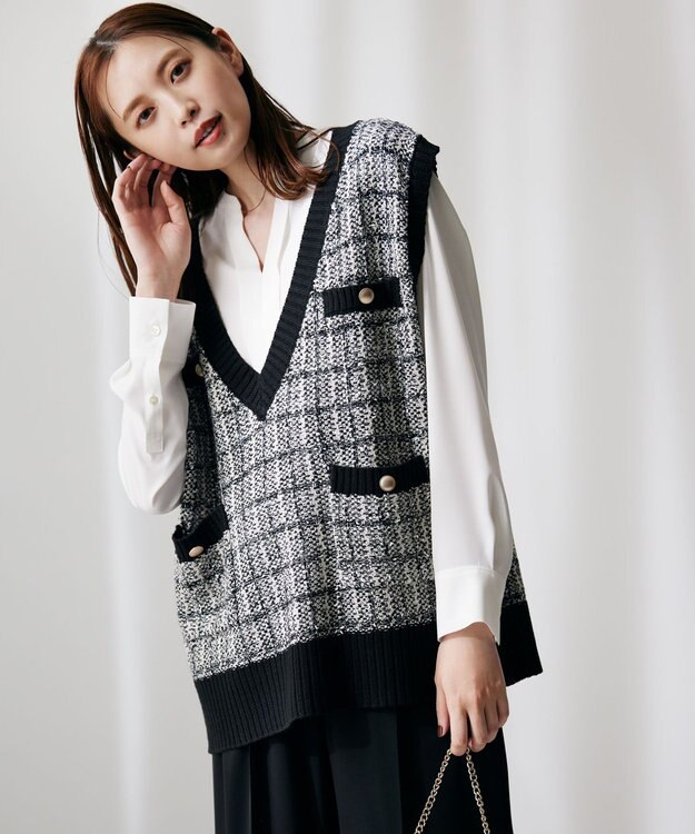 ANY L 【洗濯機可】ツイーディベスト ブラック