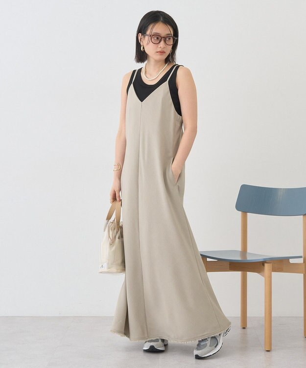 AMERICAN HOLIC リネンライクフリンジキャミワンピース Gray Beige