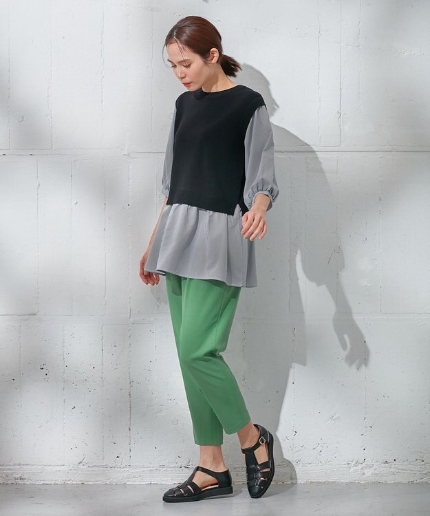 ANY 【洗濯機可】ニットレイヤードブラウス ブラック